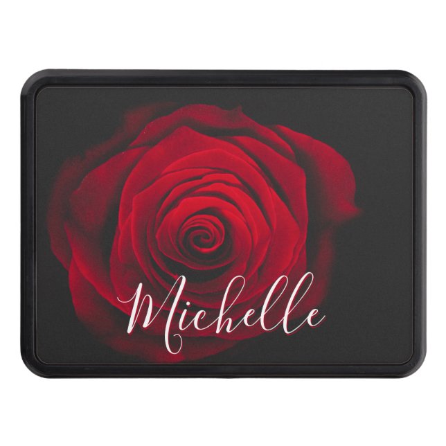 Custom monogram red rose vintage photograph hitch cover (Front)