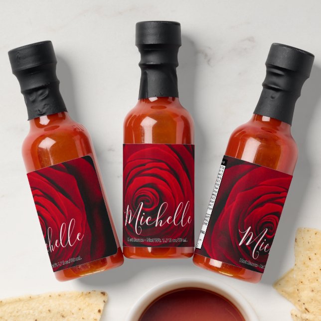 Custom monogram red rose vintage photograph  hot sauces (Laydown)