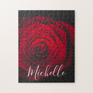 Custom monogram red rose vintage photograph jigsaw puzzle
