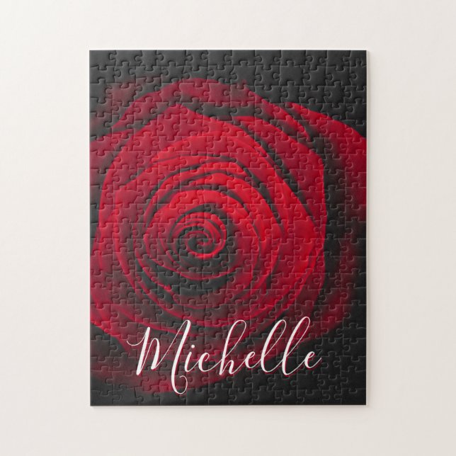 Custom monogram red rose vintage photograph jigsaw puzzle (Vertical)