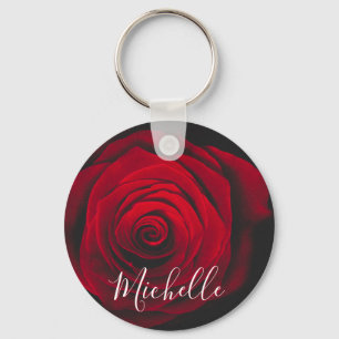 Custom monogram red rose vintage photograph keychain