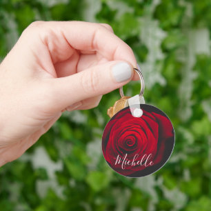 Custom monogram red rose vintage photograph keychain
