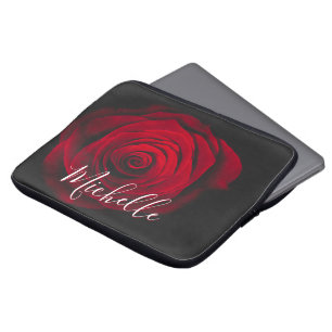 Custom monogram red rose vintage photograph laptop sleeve