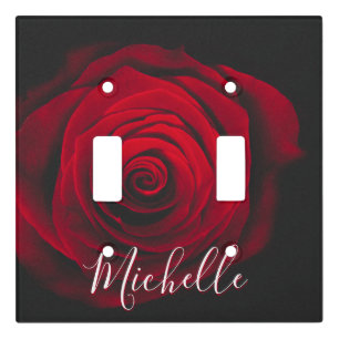 Custom monogram red rose vintage photograph light switch cover