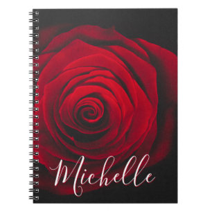 Custom monogram red rose vintage photograph notebook