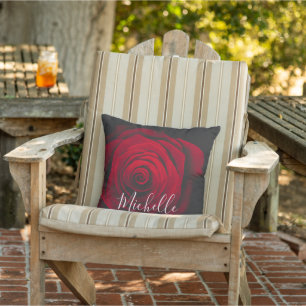 Custom monogram red rose vintage photograph  outdoor pillow