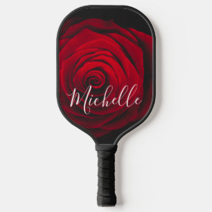 Custom monogram red rose vintage photograph pickleball paddle