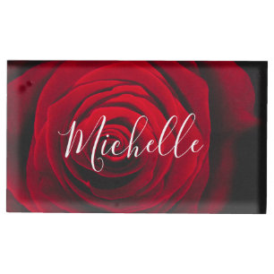 Custom monogram red rose vintage photograph place card holder