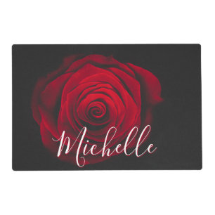 Custom monogram red rose vintage photograph placemat