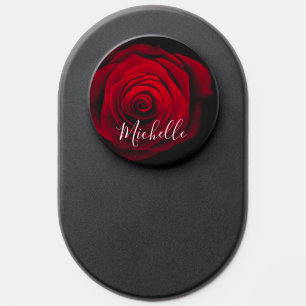 Custom monogram red rose vintage photograph PopSocket