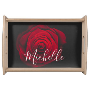 Custom monogram red rose vintage photograph serving tray