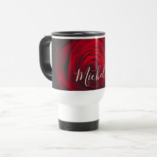 Custom monogram red rose vintage photograph travel mug