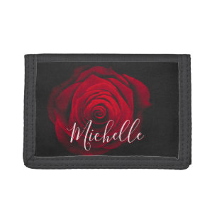 Custom monogram red rose vintage photograph trifold wallet