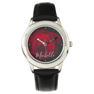 Custom monogram red rose vintage photograph watch