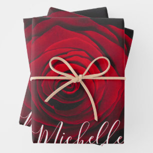 Custom monogram red rose vintage photograph wrapping paper sheets