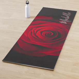 Custom monogram red rose vintage photograph yoga mat