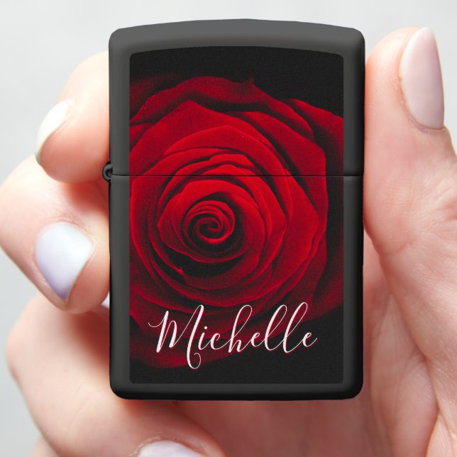 Custom monogram red rose vintage photograph zippo lighter (In Hand)