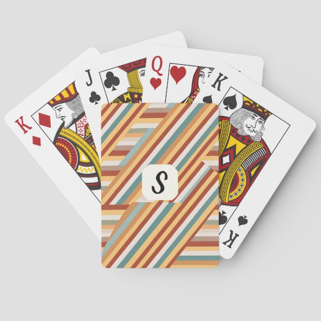 Custom Monogram Retro 70s Geometric Poker Cards (Back)