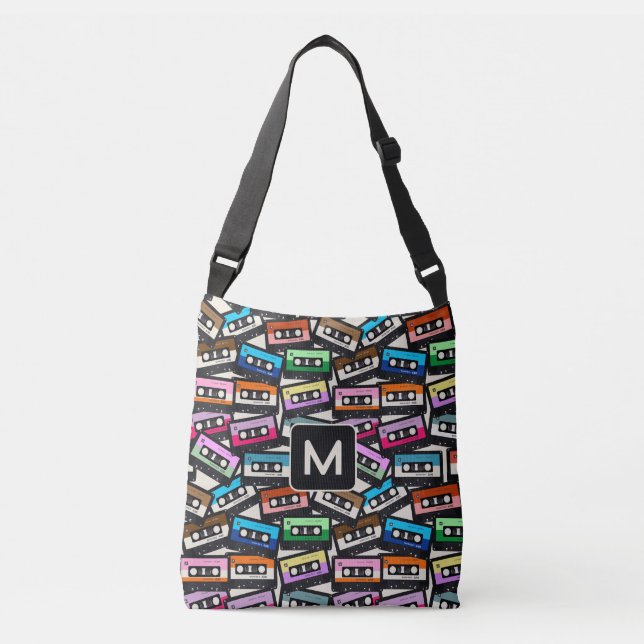 Custom Monogram Retro Casette Tapes Crossbody Bag (Front)