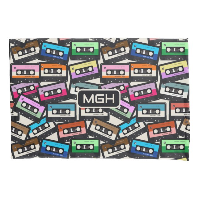 Custom Monogram Retro Casette Tapes Pillow Case (Front)