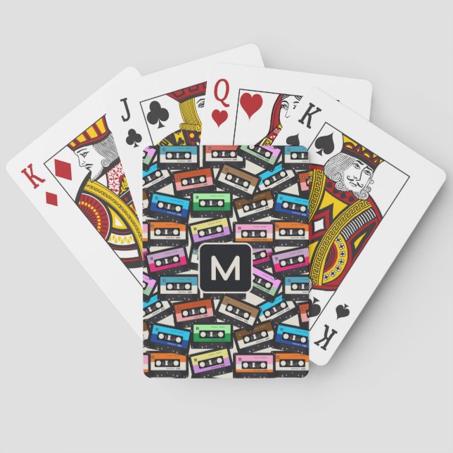 Custom Monogram Retro Casette Tapes Poker Cards (Back)
