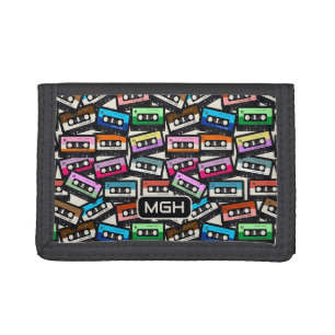 Custom Monogram Retro Casette Tapes Trifold Wallet