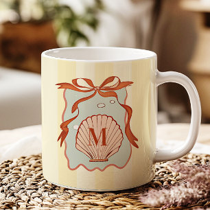 Custom Monogram Retro Coastal Seashell Coffee Mug