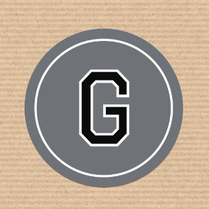 Custom Monogram Retro Typography Gray Black Classic Round Sticker