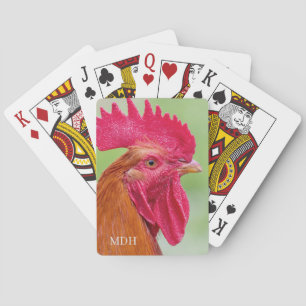 Custom monogram Rooster Close-Up Poker Cards