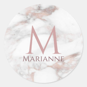 Custom Monogram Rose Gold Marble Modern Elegant Classic Round Sticker
