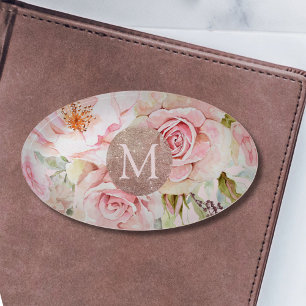Custom Monogram Rose Gold Pink Watercolor Floral Paperweight