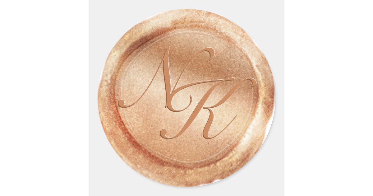 Custom Monogram Rose Gold Wax Seal Sticker | Zazzle