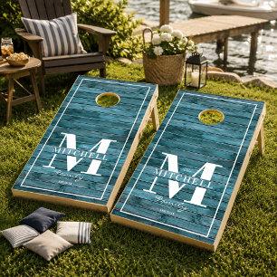 Custom Monogram Rustic Driftwood Family Name Cornhole Set