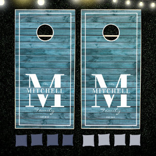 Custom Monogram Rustic Driftwood Family Name Cornhole Set