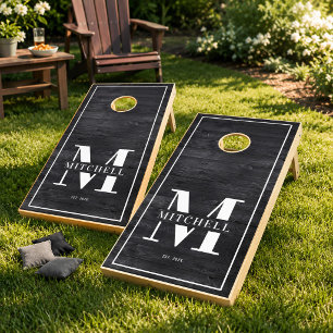 Custom Monogram Rustic Elegant Family Name Cornhole Set