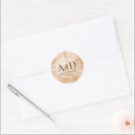 Custom Monogram Rustic Wedding Wood Slice Classic Round Sticker<br><div class="desc">Make your wedding invitations and gifts stand out with our Custom Monogram Rustic Wedding Wood Slice Classic Round Sticker. This versatile sticker allows you to add a personalized touch to your wedding stationery and gifts, creating a cohesive and charming aesthetic. With its unique wood tree slice disc background, this sticker...</div>
