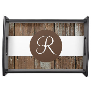 Custom monogram rustic wood serving tray