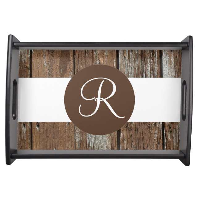 Custom monogram rustic wood serving tray (Front)