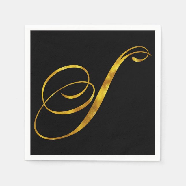 Custom Monogram S Faux Gold Foil Monograms Initial Napkins (Front)