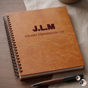 Custom Monogram Saddle Brown Leather Holiday Notebook