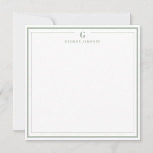 Custom Monogram Sage Green Border Stationery Note Card
