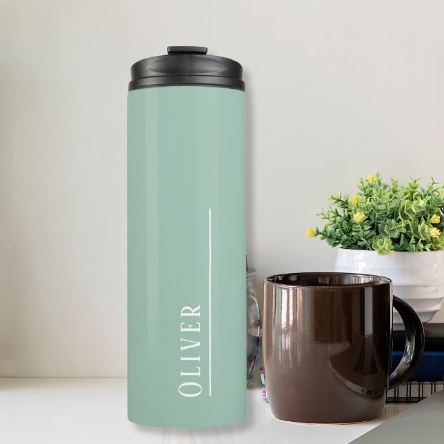 Custom monogram, sage green thermal tumbler (A sage green thermal tumbler with monogram)