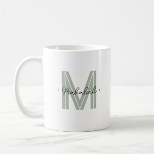 Custom Monogram Script Name Sage Green Coffee Mug
