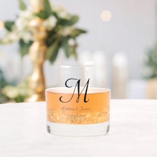 Custom Monogram Script Name Wedding Party  Whiskey Glass