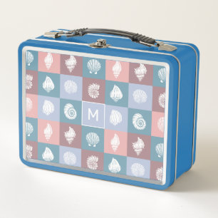 Custom Monogram Seashells Pattern Metal Lunch Box