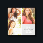 Custom Monogram Senior Photo Collage Canvas Print<br><div class="desc">Beautiful personalized canvas wall art print with 3 of your custom senior photos arranged in a square grid photo collage with your name and monogram in the bottom corner. Add your favorite graduation photos and create a beautiful keepsake canvas art print. Click Customize It to move photos around, change the...</div>