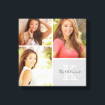 Custom Monogram Senior Photo Collage Canvas Print<br><div class="desc">Beautiful personalized canvas wall art print with 3 of your custom senior photos arranged in a square grid photo collage with your name and monogram in the bottom corner. Add your favorite graduation photos and create a beautiful keepsake canvas art print. Click Customize It to move photos around, change the...</div>