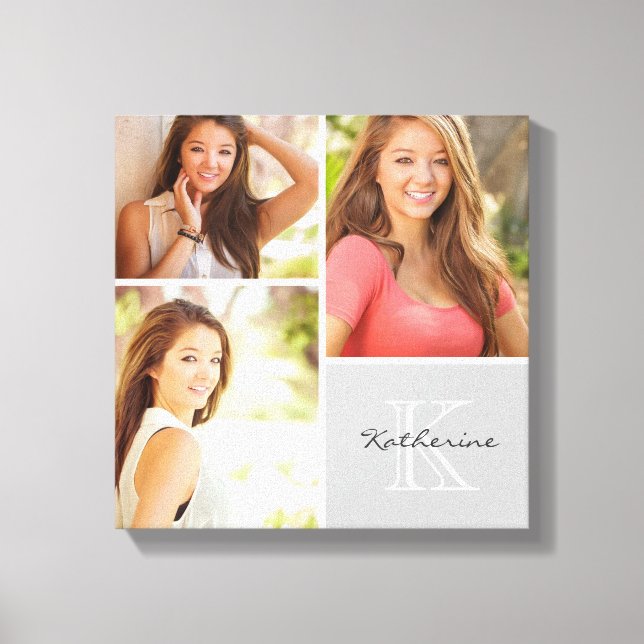 Custom Monogram Senior Photo Collage Canvas Print (Front)