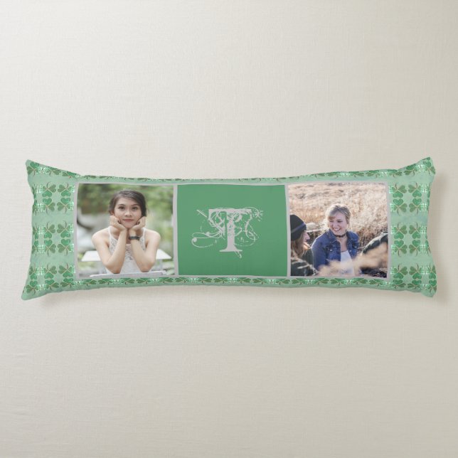 Custom Monogram Shabby Chic Shamrocks 2 Photos Body Pillow (Front)
