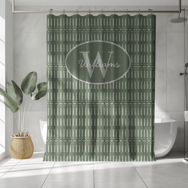 Custom Monogram Shower Curtain Sage Green Boho (Creator Uploaded)